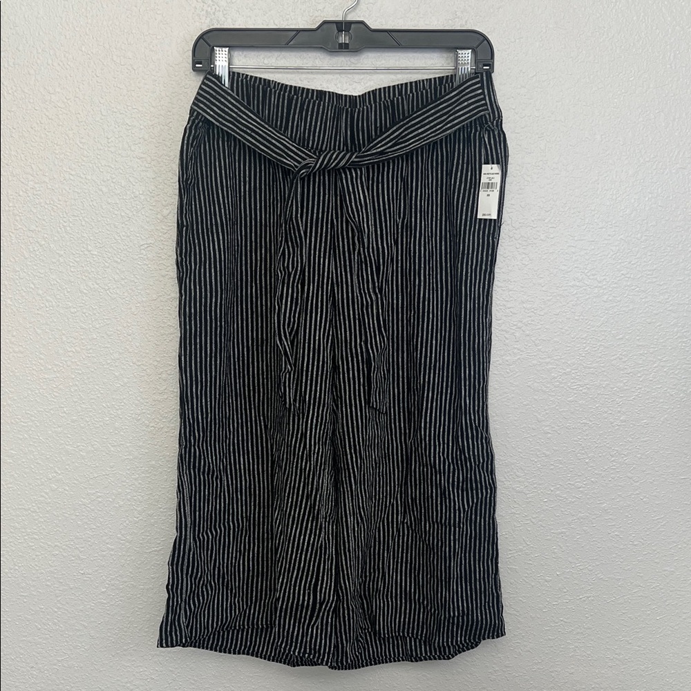 Gap Wide Leg Linen Cropped Pant Black Stripe Size XS NWT